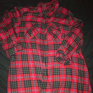 Plaid long sleeved button up dress
